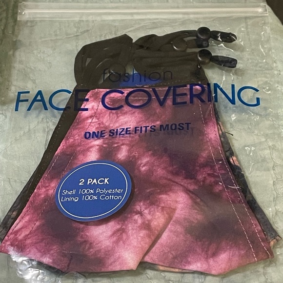 Face Coverings pack of two, one pink colored, one black and brown, 1 sz fitsmost - Picture 1 of 2